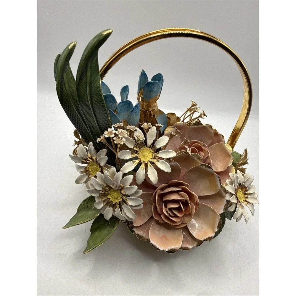 VTG Gloria Vanderbilt Metal Enamel Bouquet Flowers Summer  Franklin Mint 1977
